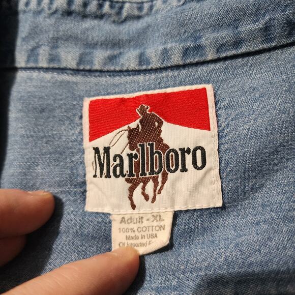Vintage Marlboro Unlimited Denim Shirt XL Made in USA Western Workwear 25x33 - Picture 5 of 5